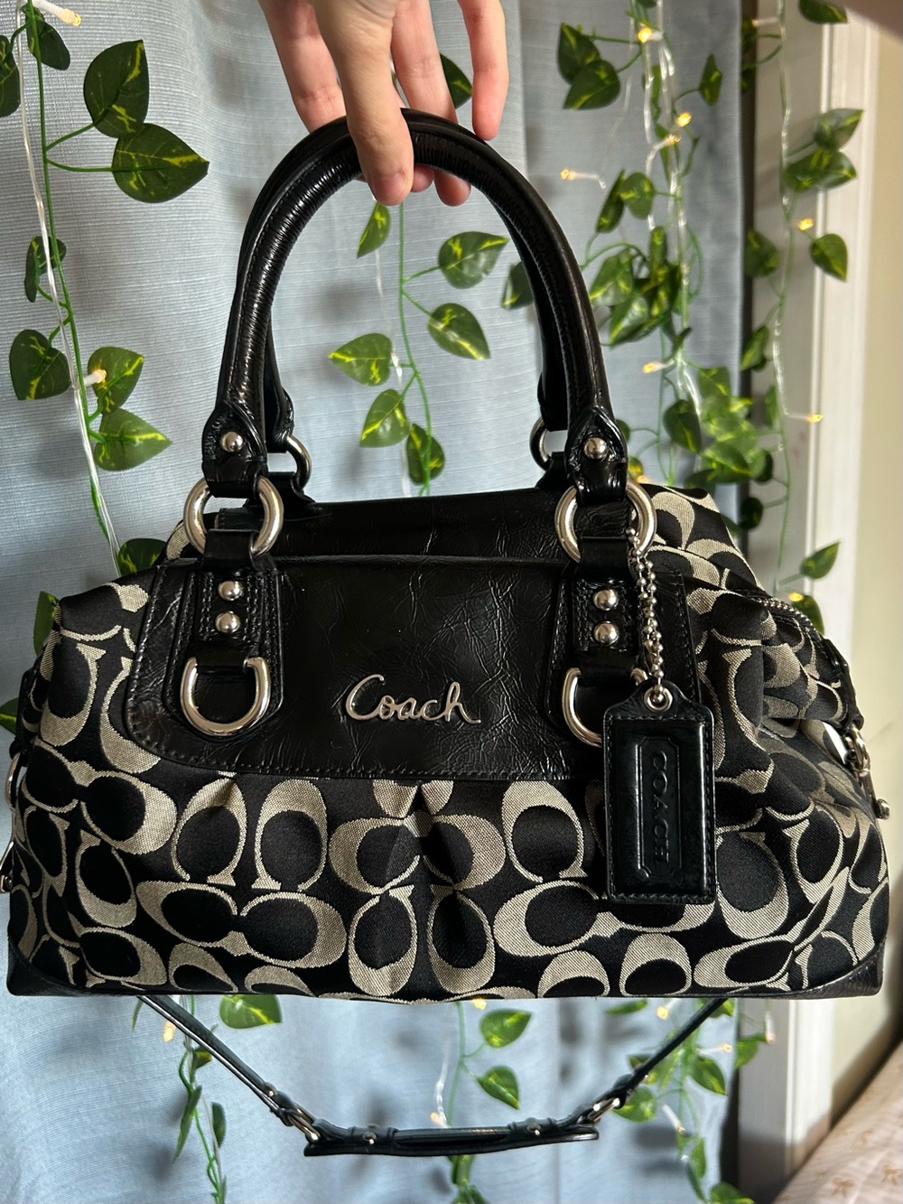 Coach Ashley Signature Satchel F15443 Black Grey Monogram Bag